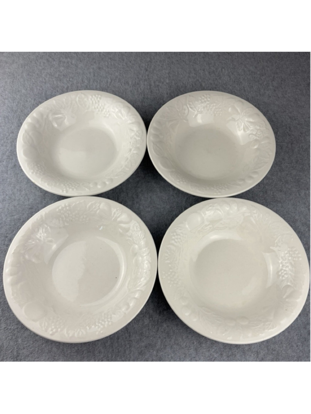 GIBSON Embossed FRUIT Cereal Soup Bowls Set of 4 White 6.5” Dishwasher Safe